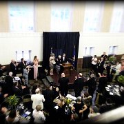 Senator Nancy Landon Kassebaum Baker receiving awards on behalf of herself and father, Governor Alf Landon.