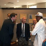 (l. to r.) Glenn Freeman, Jim Naismith, Naismith re-enactor Bill Worley, former KU basketball great Bud Stallworth.
