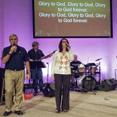 Rev. Brook's wife, Lynn (center) was part of the praise team.
